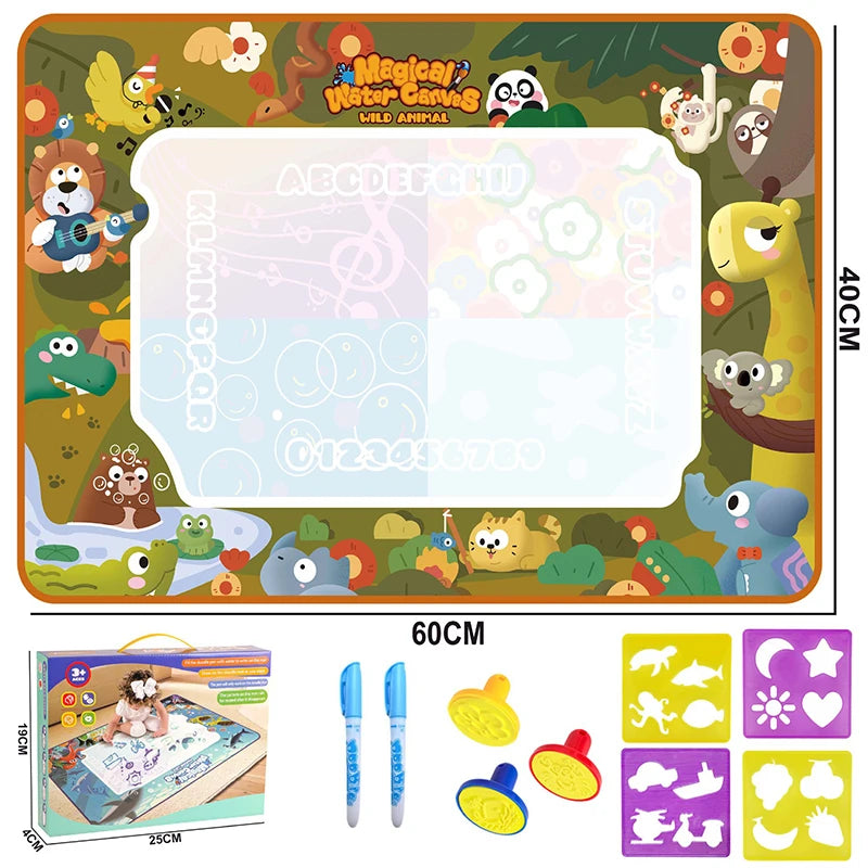 100x80CM Magic Water Drawing Mat Coloring Doodle With Reusable Magic Pens Montessori Painting Board Educational Toys Kids Gifts