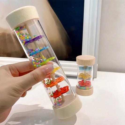 Montessori Rain Stick - Rainbow Hourglass Shaker with Rain Sounds, Baby Rattle Sensory Toy for kids