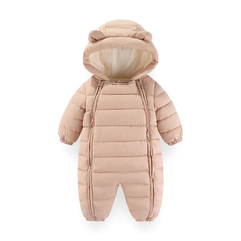 OLEKID 2025 Autumn Winter Baby Rompers Hooded Plus Velvet Warm Baby Girl Jumpsuit Toddler Boys Overalls Infant Newborn Sleepwear