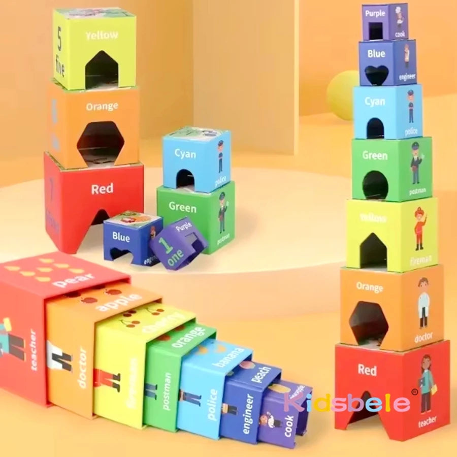 Numbers Color Shape Cognition Nesting Stacking Cubes Rainbow Paper Stacking Box Preschool Learning Montessori Toys Birthday Gift
