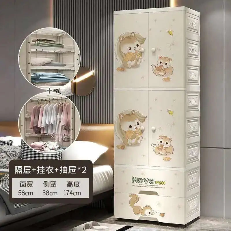 Plastic Baby Storage Cabinet Simple Cartoon Children's Wardrobe For Girls Bedroom Home Infant Storage Home Furniture