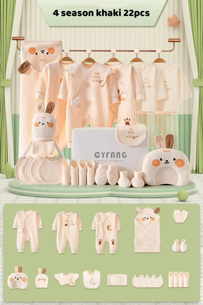 Summer Bunny Newborn Clothes Set – 20–26PCS Cotton Outfit for Boys & Girls
