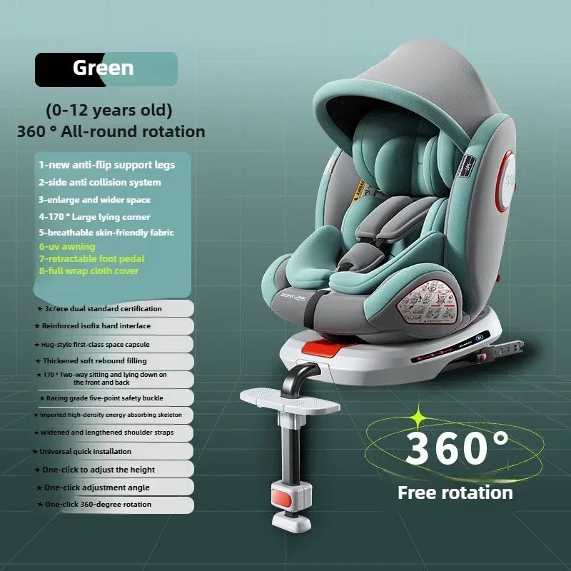 Baby Car Safety Seat 360° Rotatable Car Child Safety Seat Strengthened ISOFIX Hard Interface Child Safety Car Seat with Support