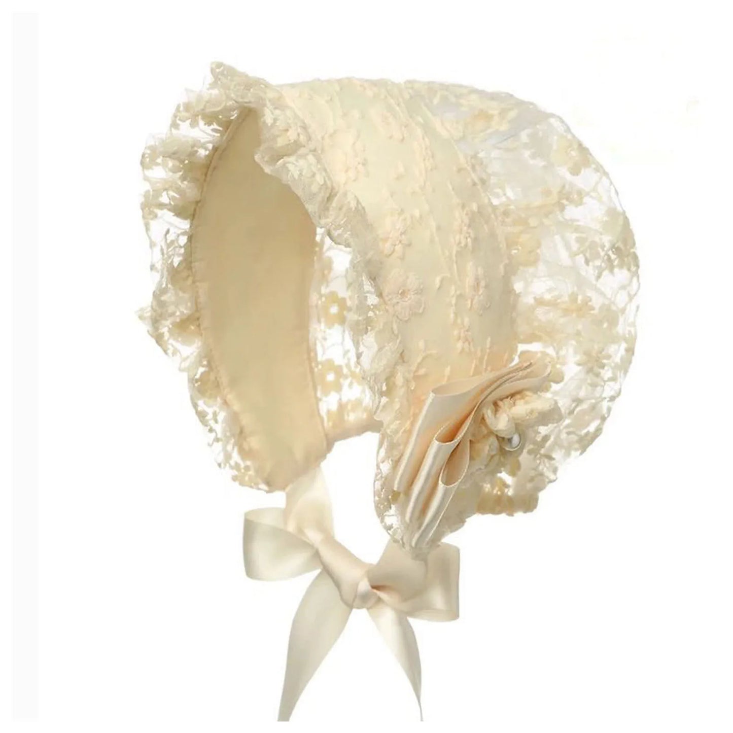 Embroidered Lace Ruffle Cap for Newborn Baby Photography