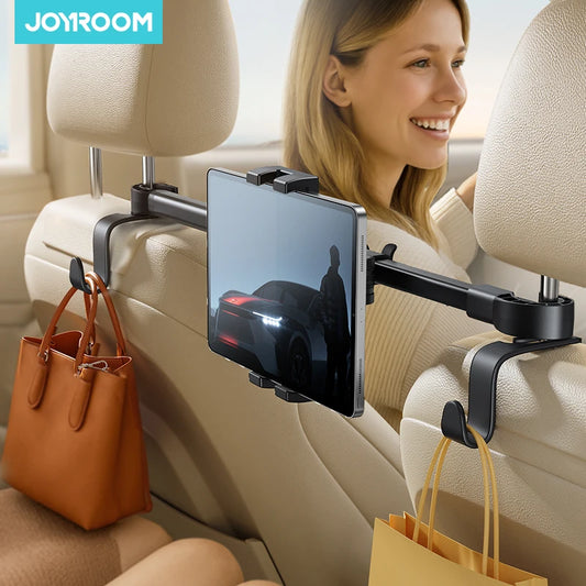 Joyroom Car Headrest Tablet Holder with 2 Hooks Backseat Car Tablet Phone Holder With Extension Arm For 4.7-12.9" Tablet/Phones