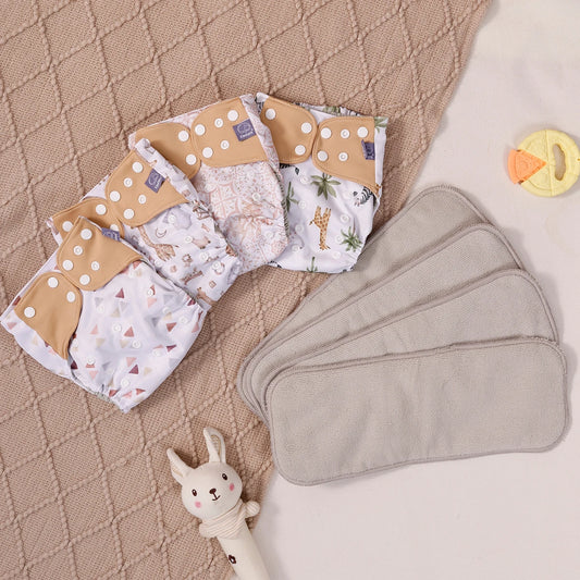 4 Pcs Waterproof Baby Cloth Diaper With 4 Inner For 3-15kg Washable Eco-friendly Pocket Cloth Nappy