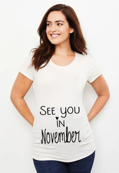 See You In May Print Announcement Pregnant T Shirt Maternity Short Sleeve T-shirt Pregnancy  Shirt New Mom Tshirts Clothes Tops