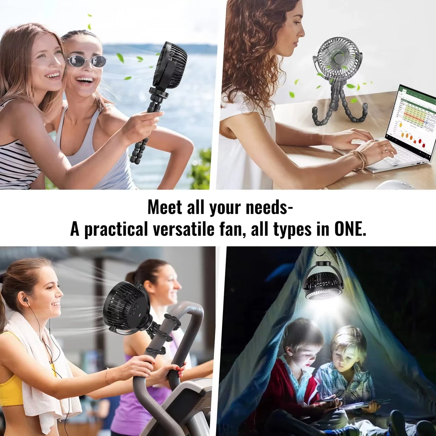 Baby Stroller Fan Mini Portable Outdoor Fan USB 3 Speed Flexible Octopus Fan Tripod Clip on Handheld Fan for Stroller Crib