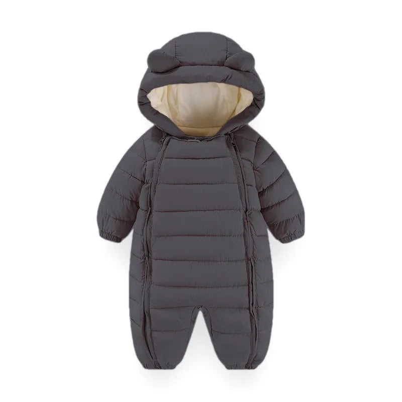 OLEKID 2025 Autumn Winter Baby Rompers Hooded Plus Velvet Warm Baby Girl Jumpsuit Toddler Boys Overalls Infant Newborn Sleepwear