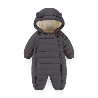 OLEKID 2025 Autumn Winter Baby Rompers Hooded Plus Velvet Warm Baby Girl Jumpsuit Toddler Boys Overalls Infant Newborn Sleepwear