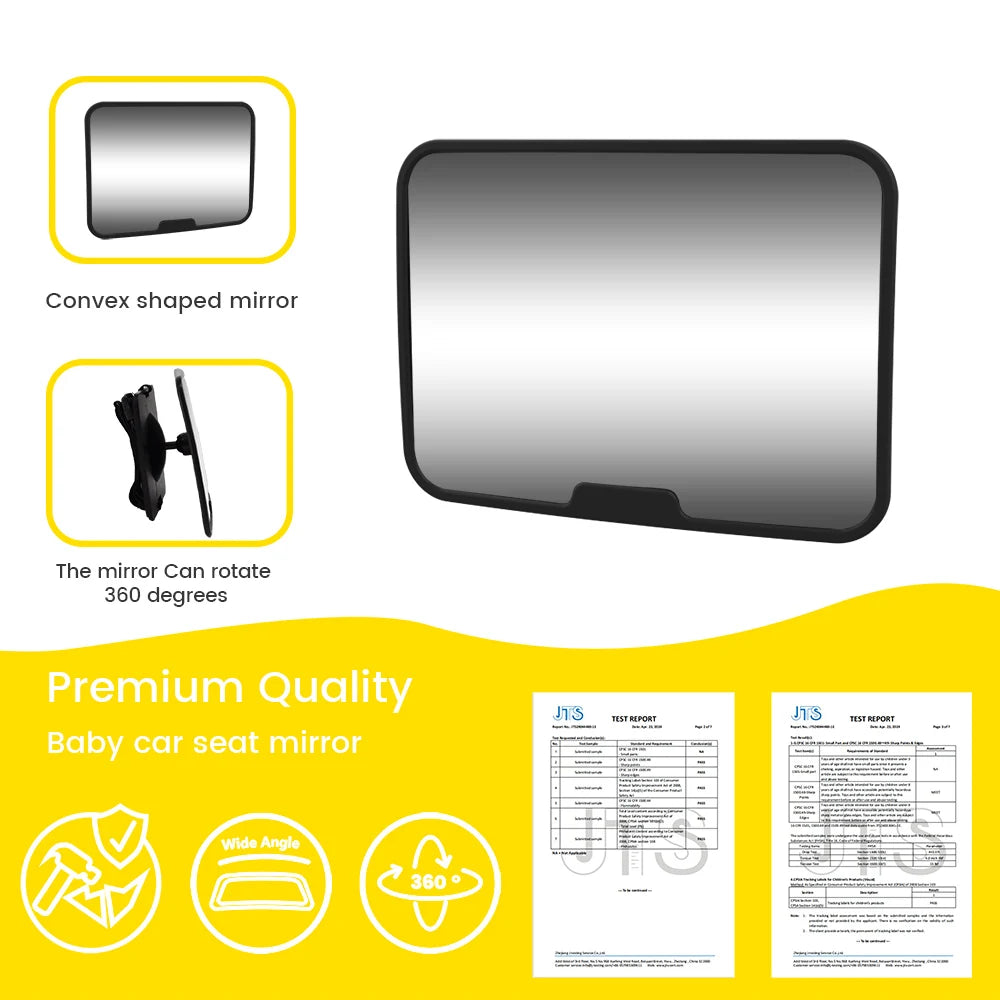 Baby Car Mirror 360° Rotatable Facing Car Seat Mirrors Baby Car Monitor with Wide Clear View, Shatterproof, Easy Assembled