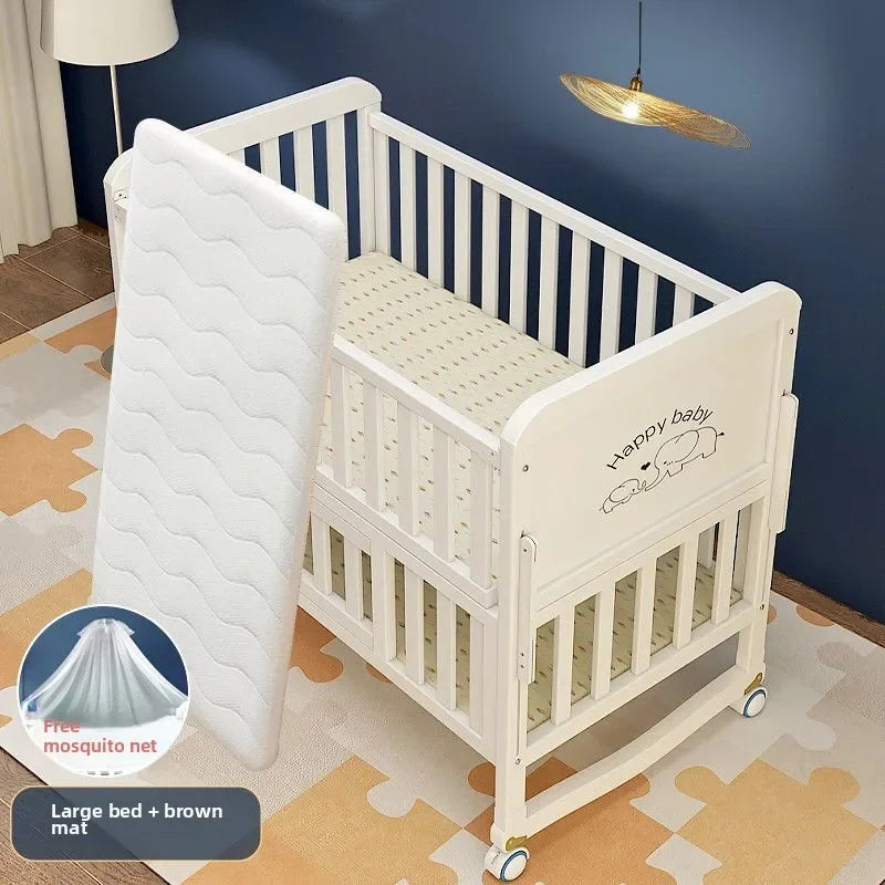 Luxury Solid Wood Baby Crib Multifunctional Convertible Bed with Bassinet Wheels Nest Bed  Wooden Convertible Baby Crib Movable