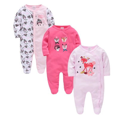 Kavkas 3 Pcs/lot Baby Boy Rompers 0-12M 100% Cotton Newborn Long Sleeve Clothes Cartoon Print Girls Items