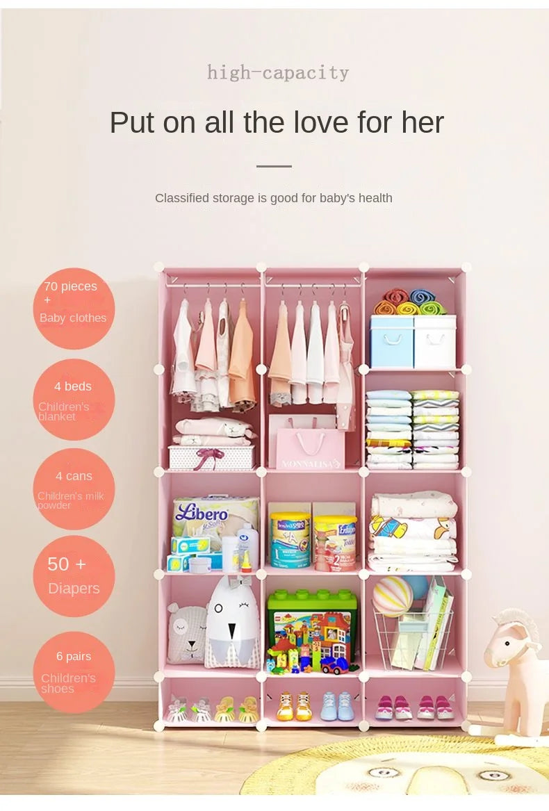 Modern Simplicity Children Bedroom Furniture Folding Wardrobe Cabinets Storage Locker Plastic Collapsible Box Clothes Closet