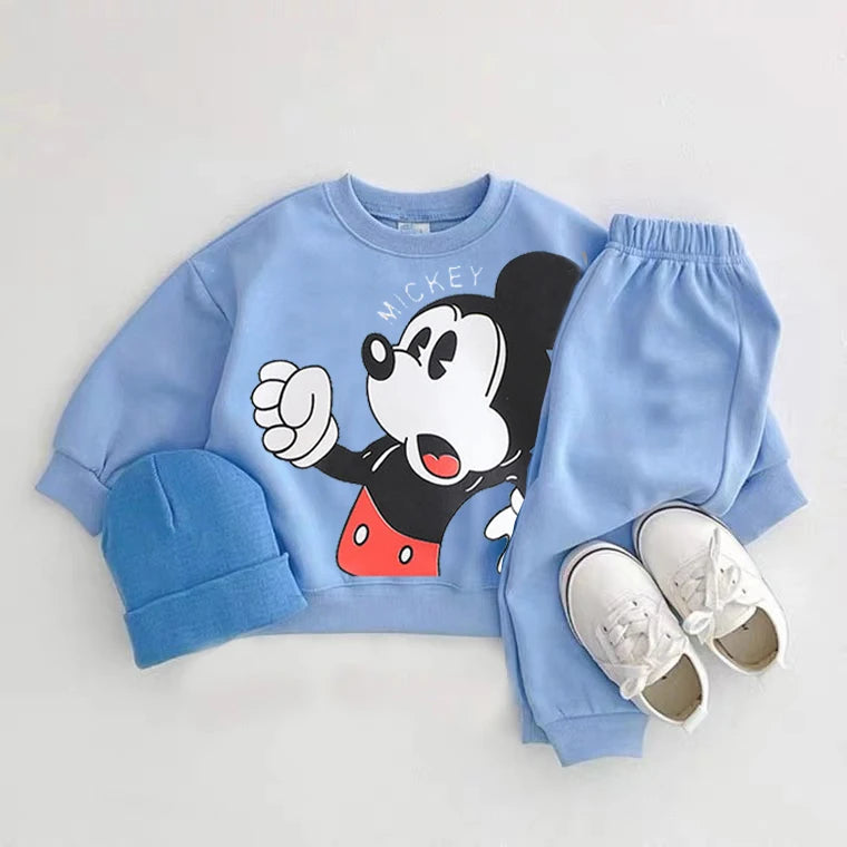 Mickey Print Tops 2 Piece/Set Boys And Girls New Casual Fashion Costume Cartoon Sports Long Sleeve Sweatpants Sets