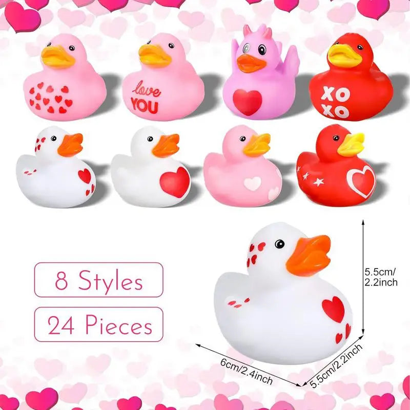 Creative bath Duck for Kids Shower 24pcs Rubber Duck Decorations for Car Dashboard Accessories Valentine's Day festival parties
