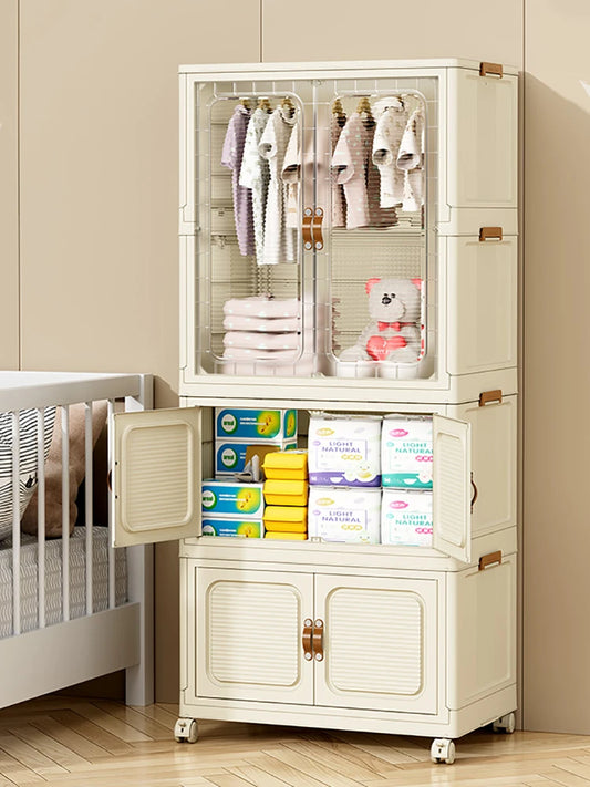 Large Folding Box Installation-free Storage Closet Cabinet Children's Wardrobe Home Living Room Movable Capacity Organizer Bins