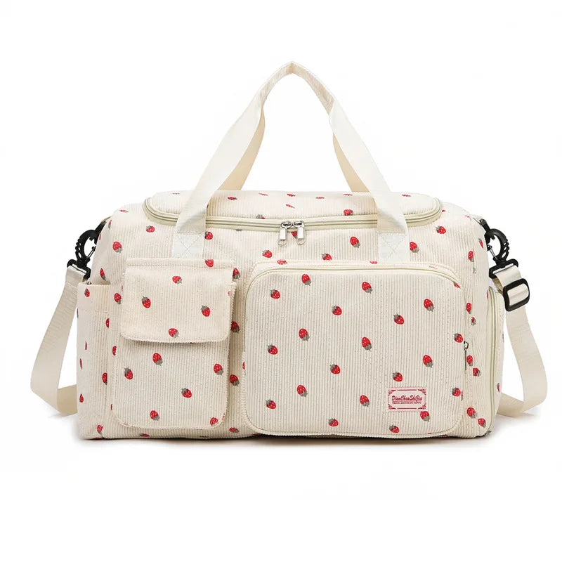Cute Strawberry Corduroy Diaper Bag