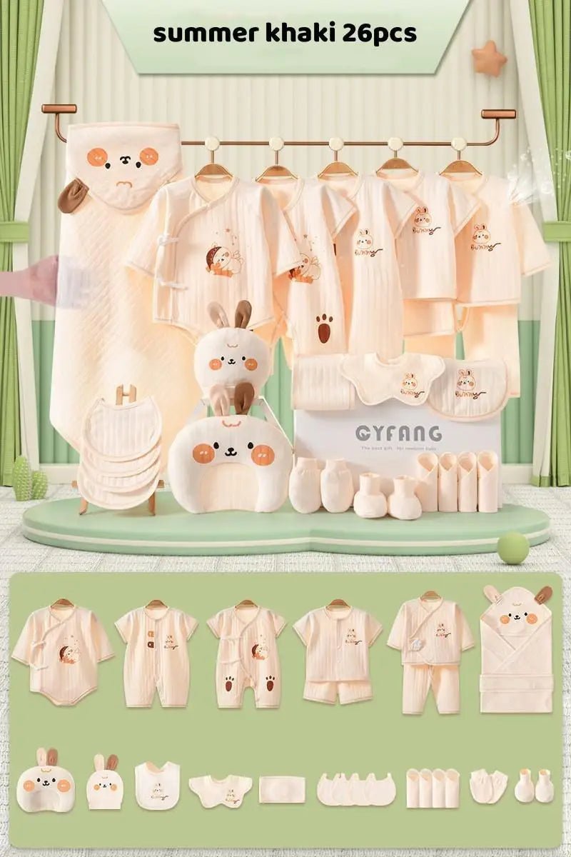 Summer Bunny Newborn Clothes Set – 20–26PCS Cotton Outfit for Boys & Girls