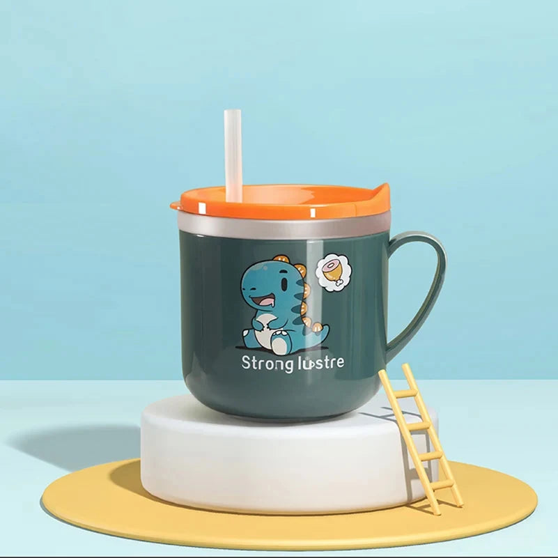 Gobelet enfant à motif dessin animé – Gobelet à paille en acier inoxydable de 250 ml