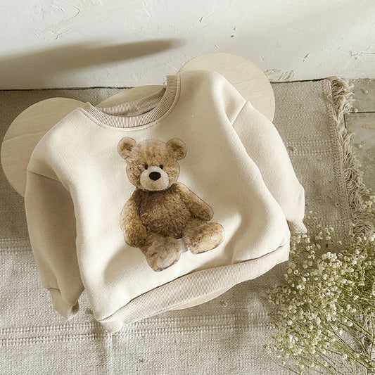 Autumn Winter Baby Clothes Cute Bear Print Casual Wear Top Sweater Thick Girls Boys Pullover Tops Soft Comfortable