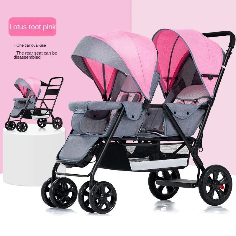 Twin Stroller Multifunctional Baby Stroller Lightweight Double Baby Stroller Foldable Two-way Double Stroller Four Wheel