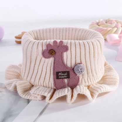 6 Colors Warmer Baby Knitted Scarf Cartoon Giraffe Ruffle Neck Girls Kids Warm Scarves Collar Circle Outdoor Winter Scarfs