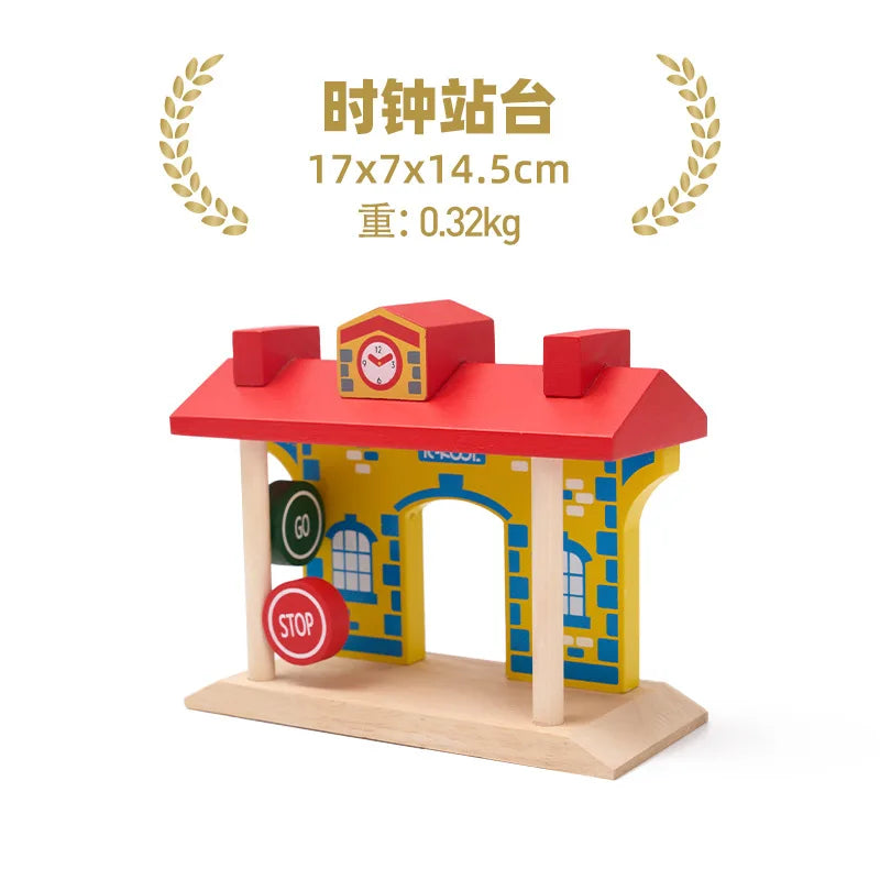 Wooden Train Track Racing Railway Street Sign Toys Bridge Tunnel Track Accessories Wood Tracks Creative Toys For Children Gift
