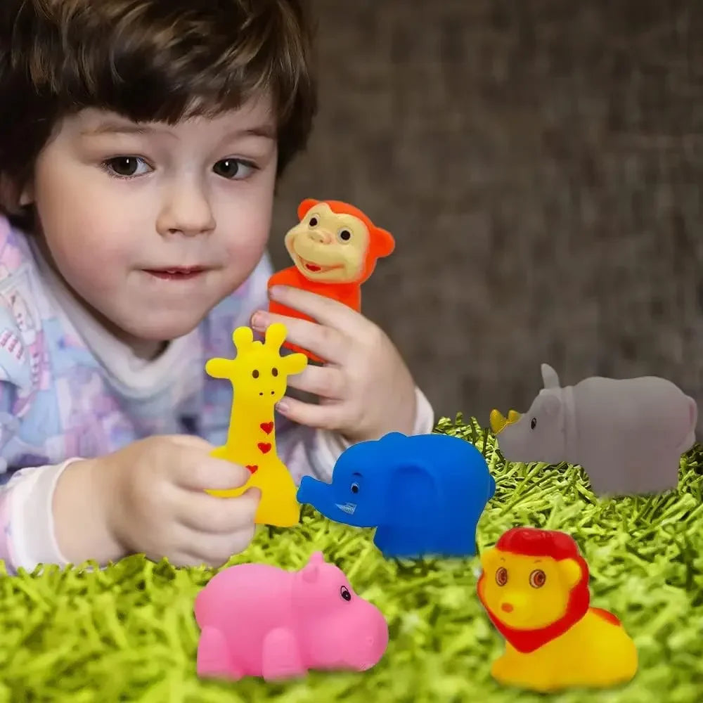 10pcs Preschool Bath Toys Rubber Floating Squeaky Baby Wash Shower Toy Ocean Animals Gift for Toddlers Kids Party Decoration