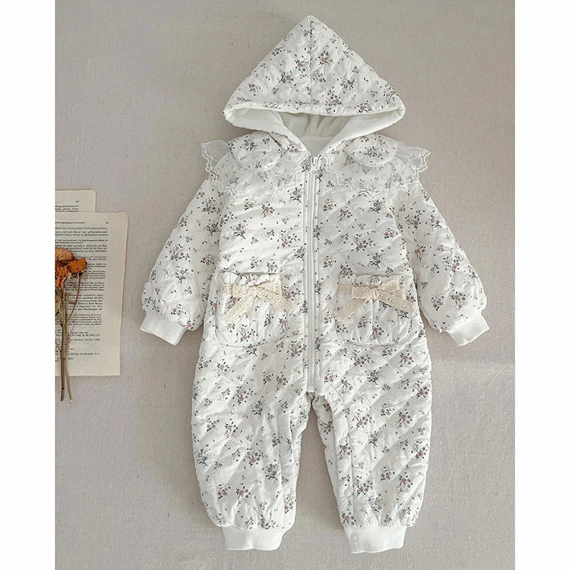 Winter Infant Baby Girls Long Sleeve Sweet Printing Thicken Cotton Jumpsuit Newborn Kids Baby Girls Clothes Rompers
