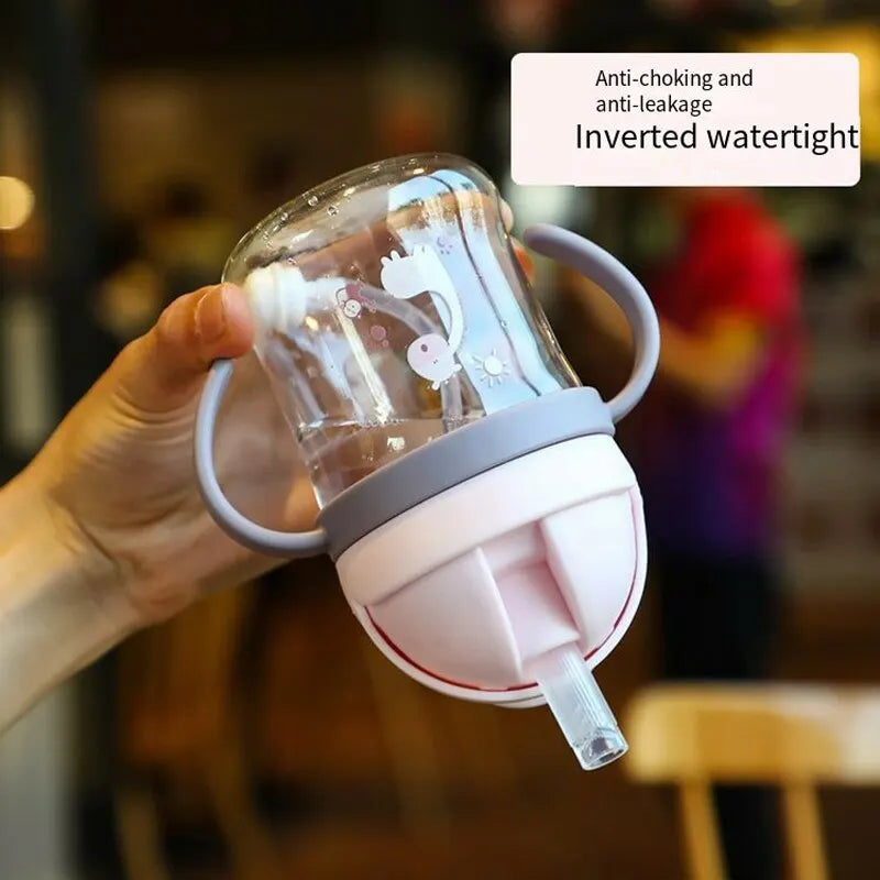 250ml Baby Drinking & Feeding Bottle – Wide Handle with Pink Straw