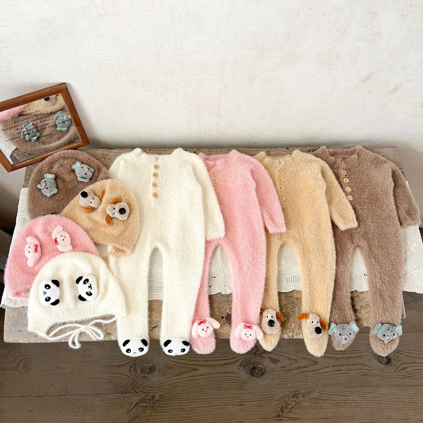 Ins Korean Version Boys' and Girls' Baby Autumn and Winter Jumpsuit Sweater, Baby and Toddler Warm Hooded Climbing Suit