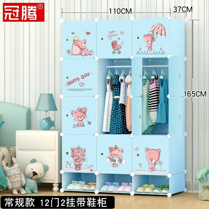 Low Profile Kids Storage Cabinet Cute Baby Clothes Organizer With Plastic Shelves For Nursery Toddler Room Furniture