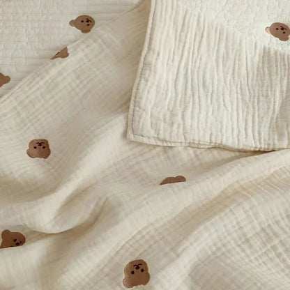Cotton Muslin Baby Blanket Newborn 6 Layer Gauze Stroller Blanket Bear Embroidery Kids Sleeping Blanket Bedding Baby Item