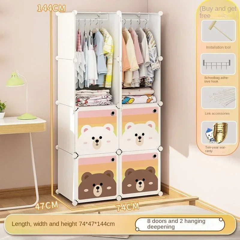 Children Dress Clothes Folding Cabinets Simplicity Cube Splice Storage Locker Foldable Fully Enclosed Wardrobe Bedroom Furniture