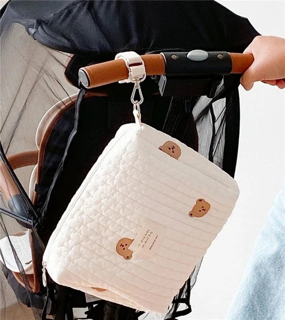 Korean Style Quilted Diaper Bag – Embroidered Mummy Shoulder Organizer