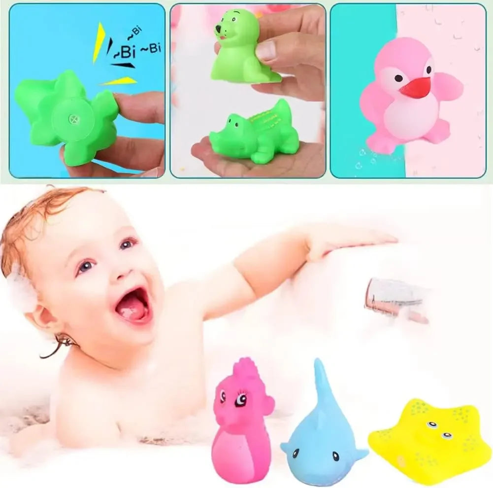 10pcs Preschool Bath Toys Rubber Floating Squeaky Baby Wash Shower Toy Ocean Animals Gift for Toddlers Kids Party Decoration