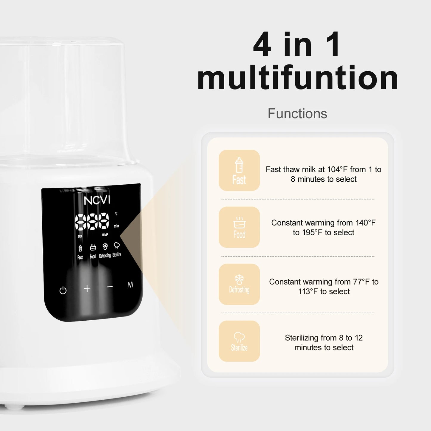 NCVI Baby Bottle Warmer, Milk  Fast Heating & Defrosting Food Heater and Steam Sterilizer with LCD Display,Timer