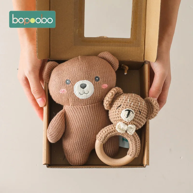 Handmade Crochet Bear & Rattles Set