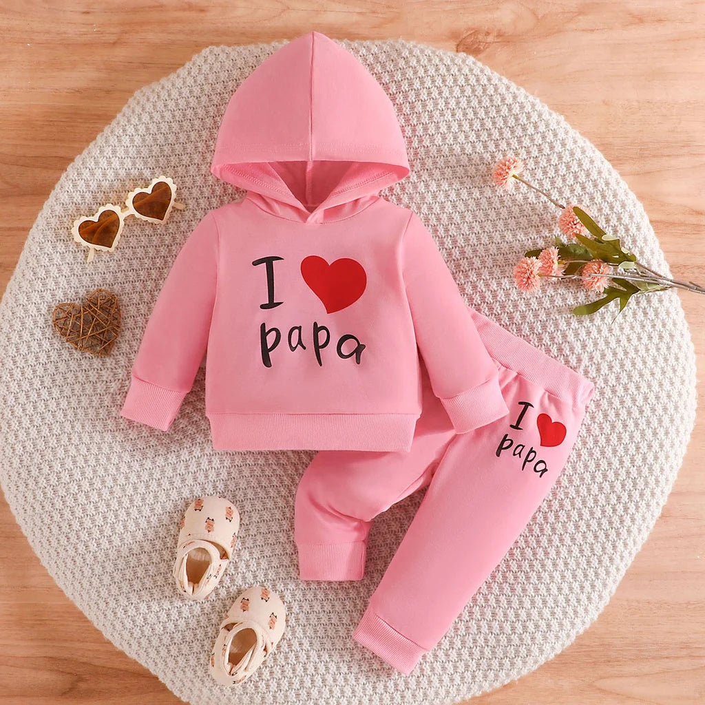 Baby Clothes Set 3–24M – "I LOVE PAPA" Hoodie & Pants for Boys & Girls