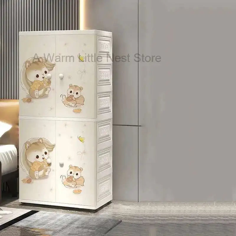 Plastic Baby Storage Cabinet Simple Cartoon Children's Wardrobe For Girls Bedroom Home Infant Storage Home Furniture