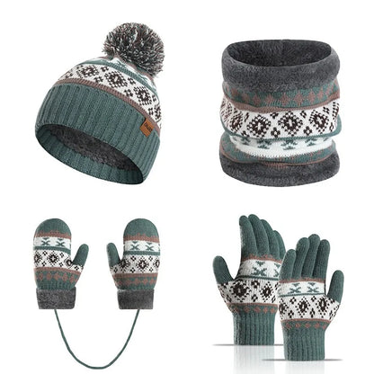 4pcs/Set Children's Knitted Hat Thick Warm Neck Scarf Gloves Mittens Outdoor Playing For Cold Weather Winter Necessearies