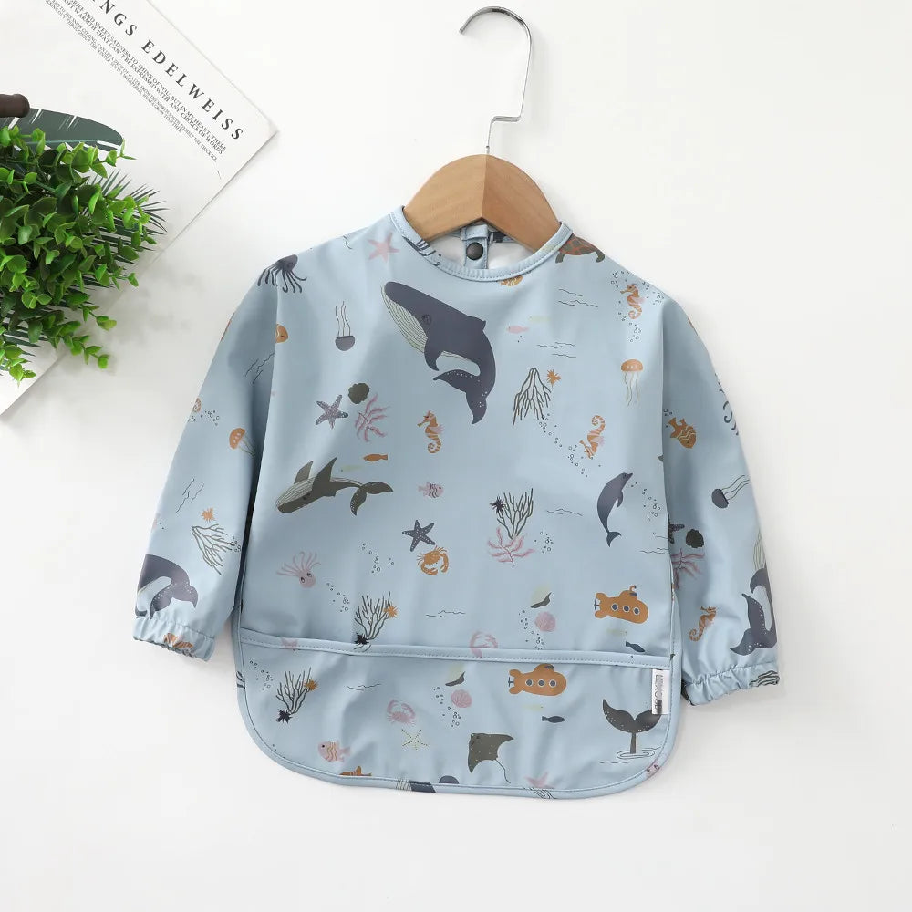 Erduo Newborn Baby Waterproof Feeding Baby Soft Cloth Fabric Bibs Infant Apron Long Sleeve School Food Bib Eating Accessories
