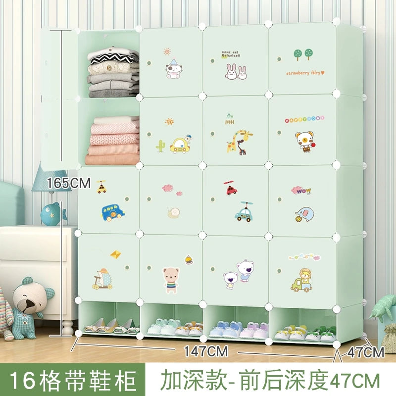Kids Plastic Closet Storage Clothes Organizer Shelf Modern Minimalist Bedroom Baby Wardrobe Cheap Small Muebles Home Furniture