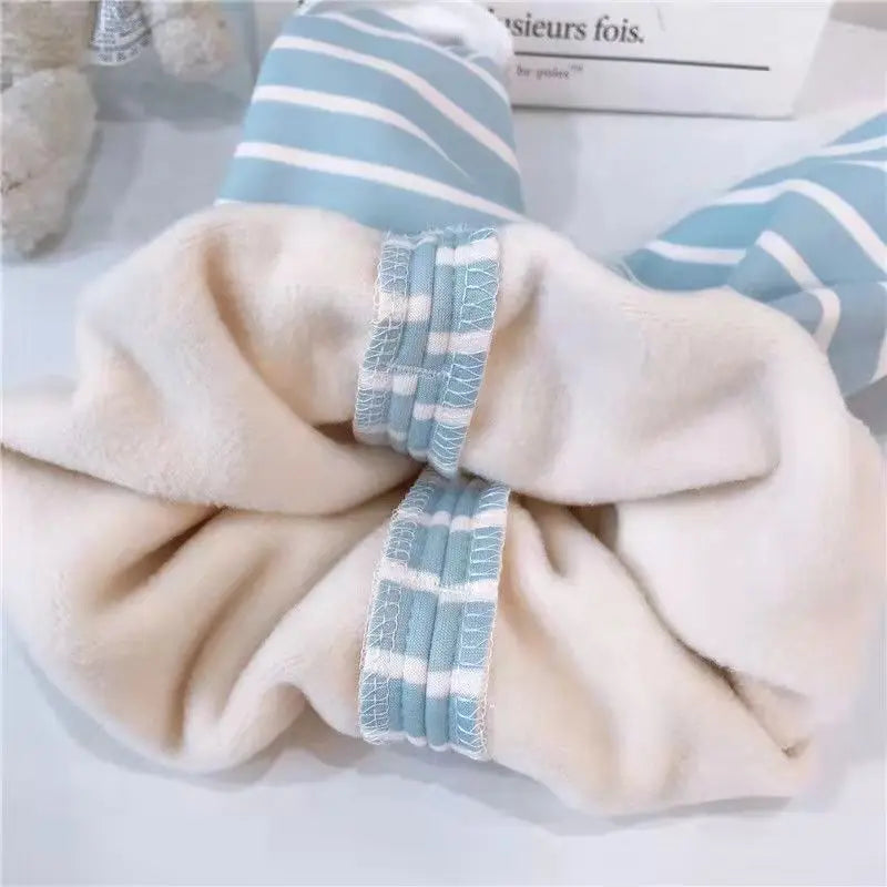 1Set Autumn Winter Kid Warm Velvet Underwear Set Babies Thickened High Waist Belly Protection Baby Casual Childrens Clothing Set