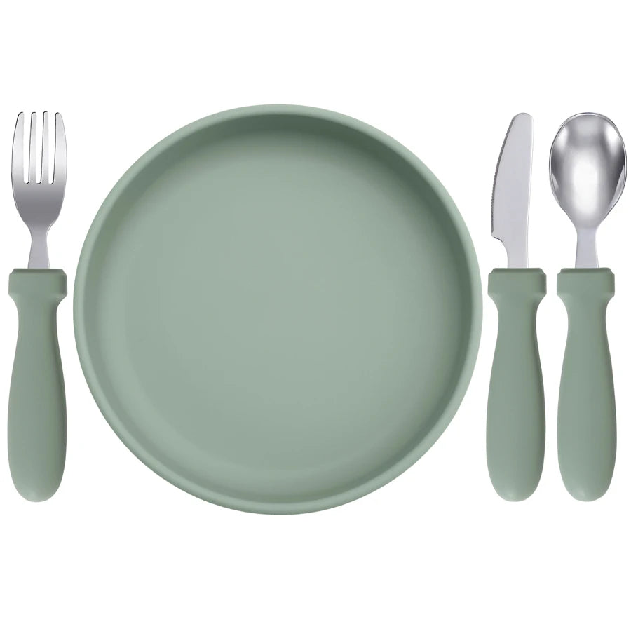 Infant Feeding Set – Silicone Plate, Spoon & Fork
