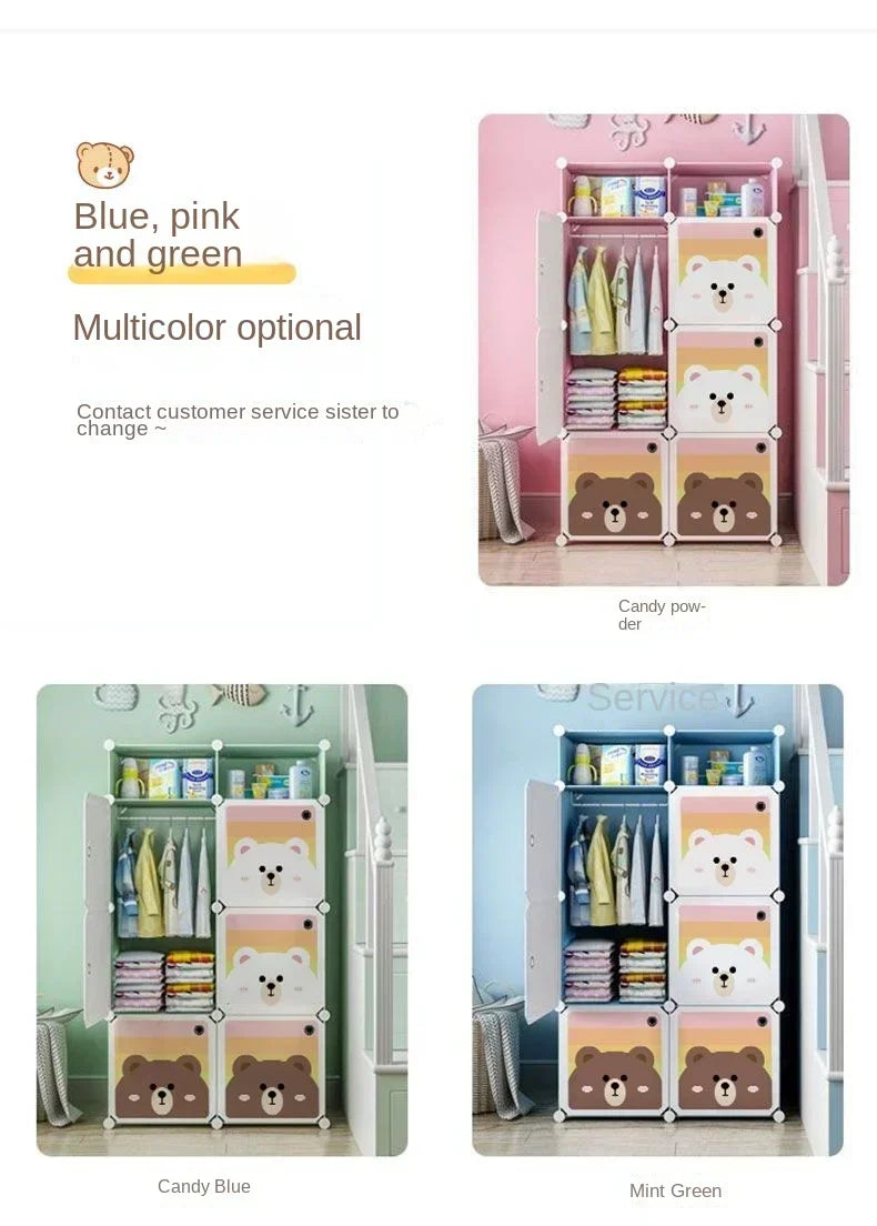 Children Dress Clothes Folding Cabinets Simplicity Cube Splice Storage Locker Foldable Fully Enclosed Wardrobe Bedroom Furniture