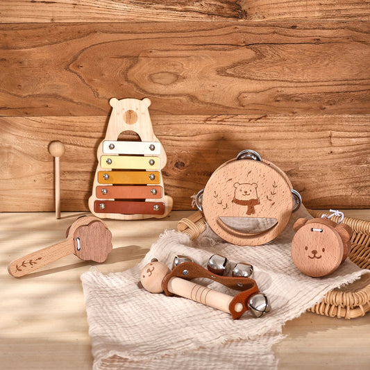 Baby 1-3 Year Musical Instruments Toys Wooden Montessori Musical Game Interactive Toy Cartoon Bear Toddler Educational Toy Gifts
