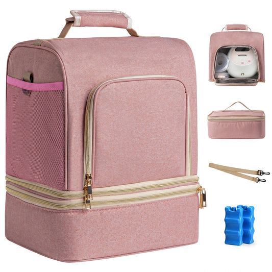 NCVI Pink Breast Pump Bag, Double Layer Separable Breastmilk Bag