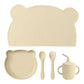 5PCS Baby Silicone Tableware Waterproof Placemat Soft Spoon Fork Suction Baby Dishes Sippy Cup Feeding Training Baby Dinner Set